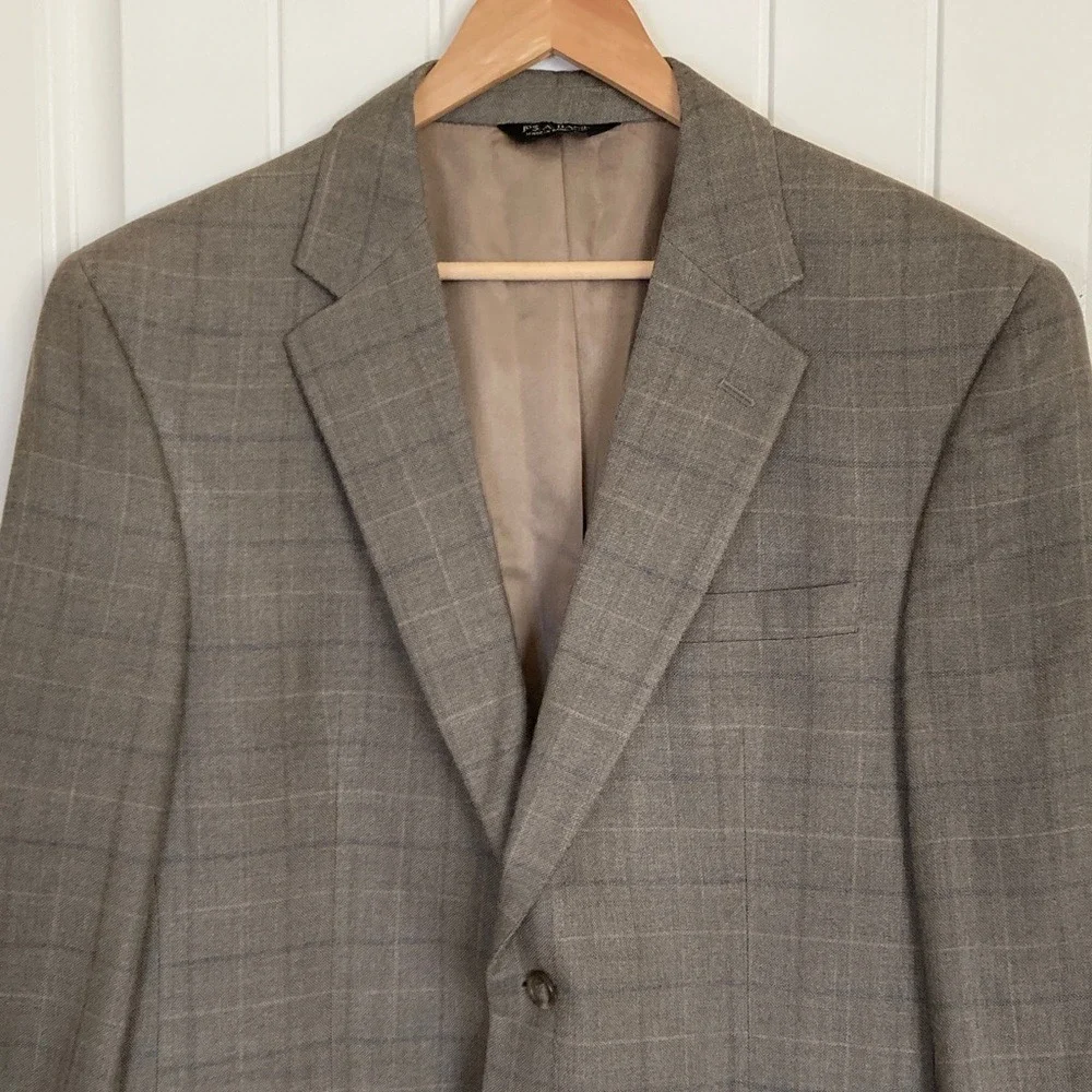 Joseph‎ A Bank Mens Classic Brown Plaid 2 Button Blazer Size 42R Office Career